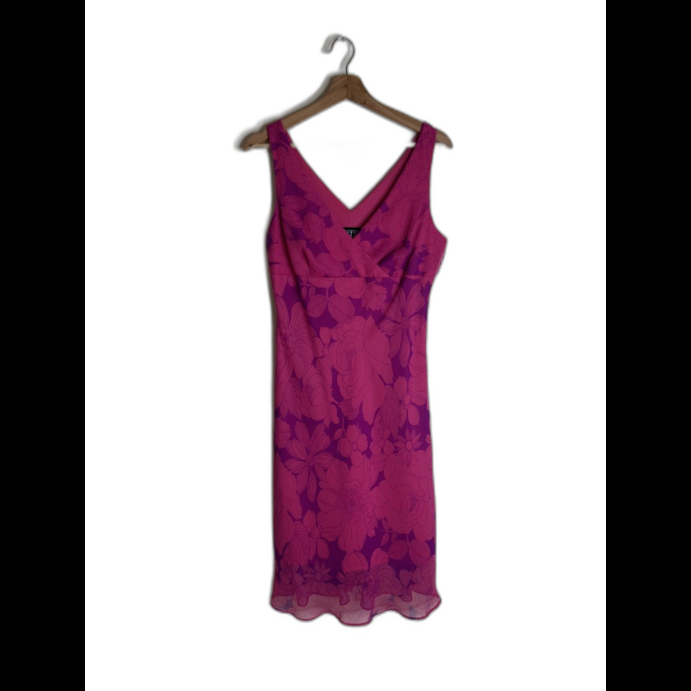 City Triangles Dress medium Pink Floral Chiffon V Neck Sheath Sundress Party